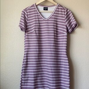 32 Degrees Tee Shirt Dress Striped Purple and White size Medium
